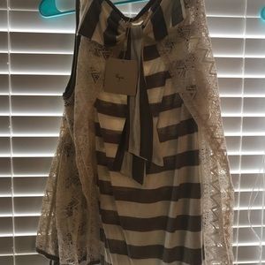 Ryu Stripe Top with Lace Overlay